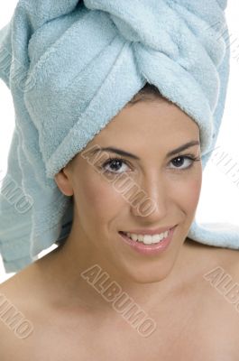 portrait of a woman with a towel on her head