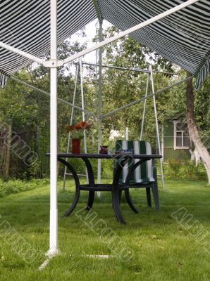 Table under a canopy