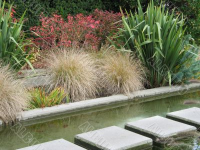 garden and fountain in a park