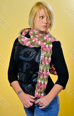 Blond Woman with a Colorful Scarf
