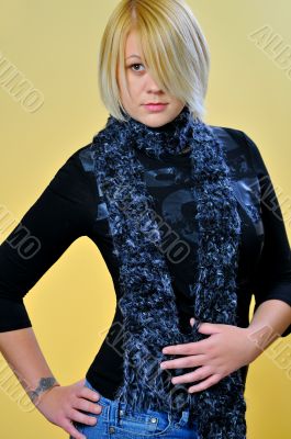 Blond Woman with a Blue and Black Scarf