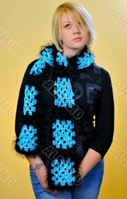 Blond Woman with Blue and Black Scarf