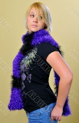 Blond Woman with Purple and Black Scarf