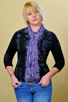 Blond Woman with Purple Scarf