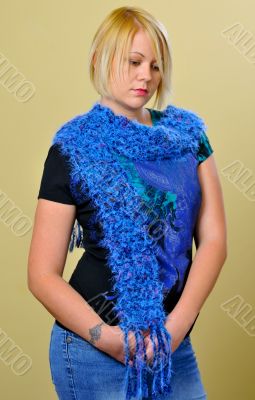 Blond Woman with Blue Scarf
