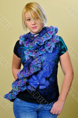 Blond Woman with Purple Scarf