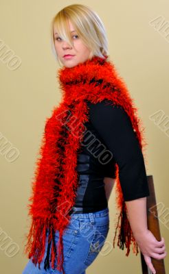Blond Woman with Red Scarf