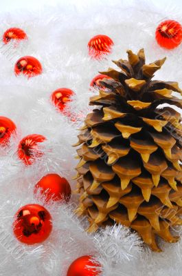 Pine Cone with Red Ornaments