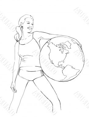  women with a globe