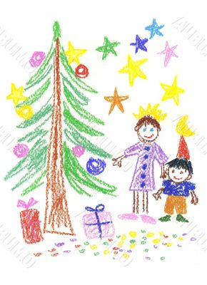 girl, boy and  fir