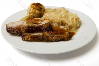 Roast port with pickled cabbage and dumpling