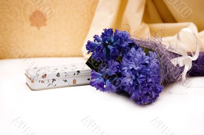 blue flowers and gift