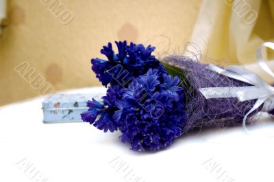blue flowers and gift