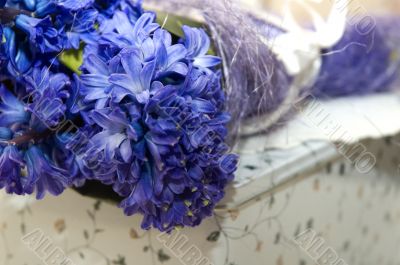 blue flowers and gift