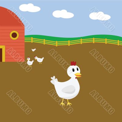 Cartoon chickens on farm