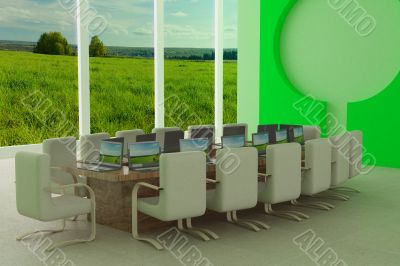 Conference of halls. 3D image.