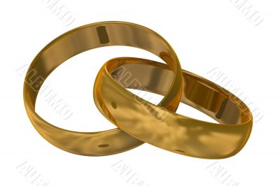 Two gold wedding rings. the 3D  image.