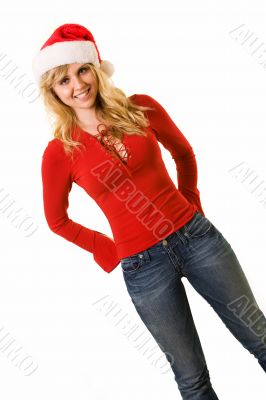 Blond woman with Santa hat