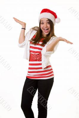 Happy woman in Santa hat