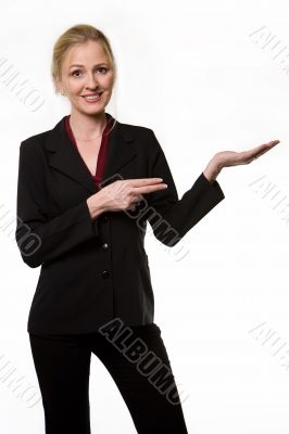 Woman pointing and holding