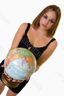 Woman holding globe