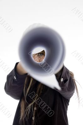 girl looking into chart