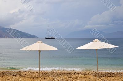 parasols and sailboat