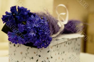 blue flowers and gift
