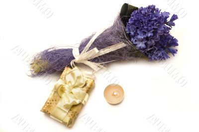 blue flowers and gift