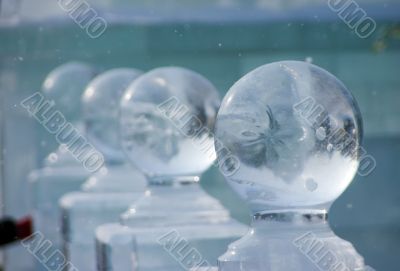 The  ice balls on a blue background