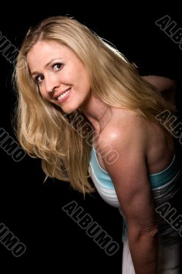Blond woman on black