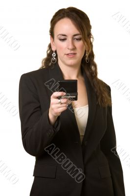 Woman reading pager