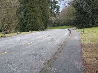 old paved path with split yellow line