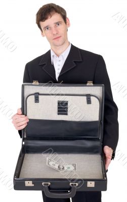 Man with suitcase containing dollar