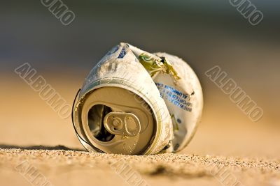 Trash can on the beach