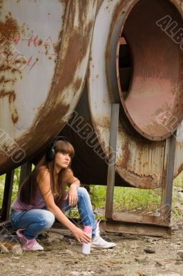 girl in headphones