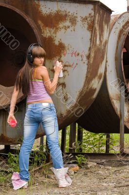 girl in headphones