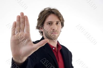 man instructing to stop