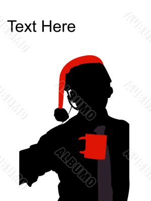 young man enjoying coffee and wearing santa hat