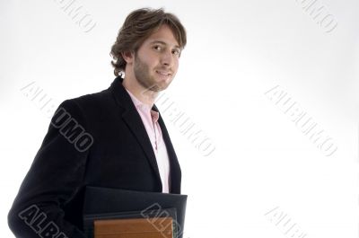 handsome man holding files