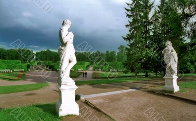 Classical statues in park