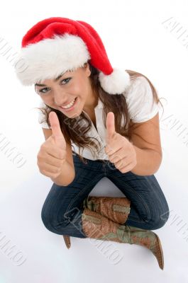 beautiful female wearing christmas hat