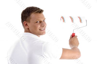 close up view of handsome painter