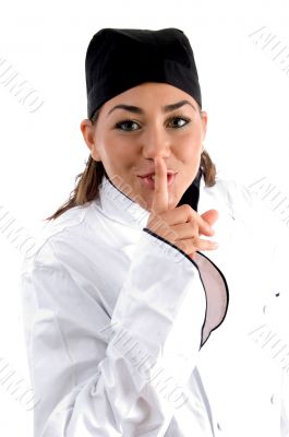 chef instructing to keep silent