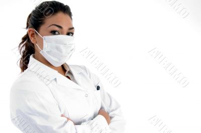 side view of doctor with mask on her mouth