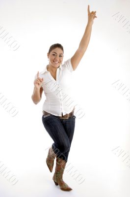 standing model indicating upward