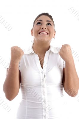 happy woman looking upward