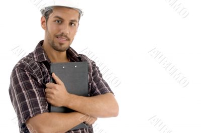 male posing with writing pad
