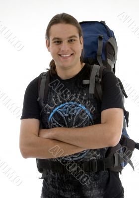 handsome guy ready for outing with backpack