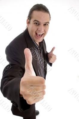 happy businessman wishing goodluck